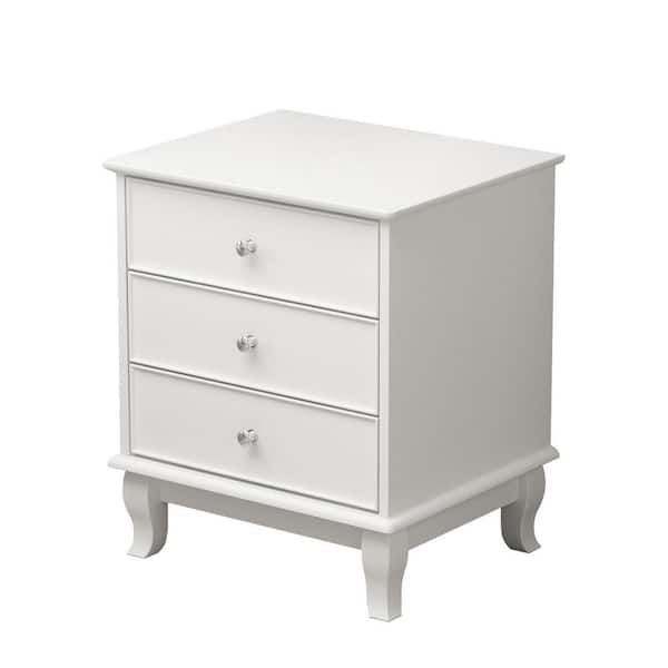 FUFU&GAGA 18.9 in. Widthx22 in. Height, White Rectangle Wooden End Table, Nightstand with 3 Drawers, Single