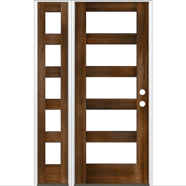 Krosswood Doors 50 in. x 80 in. Modern Hemlock Left-Hand/Inswing Clear Glass Provincial Stain Wood Prehung Front Door with Sidelite