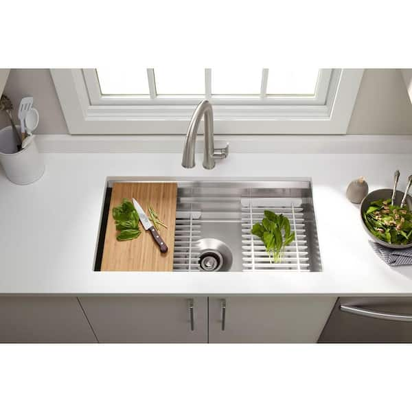 Prolific Workstation Undermount Stainless Steel 33 in. Single Bowl Kitchen Sink Kit with Accessories