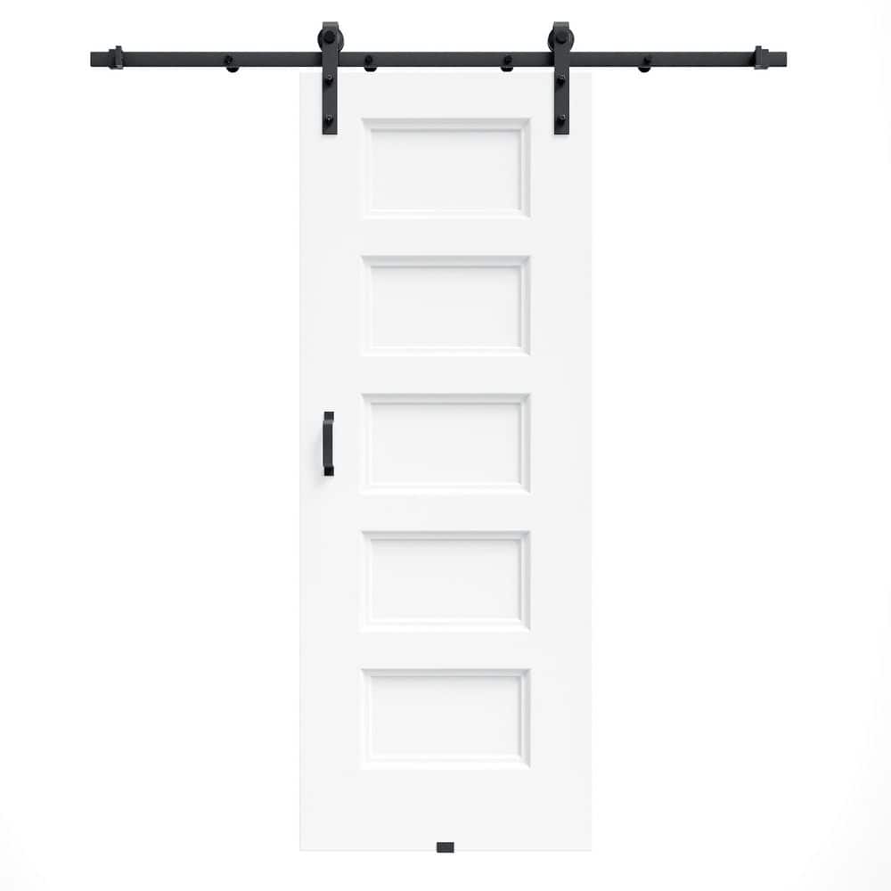 30 in. x 80 in. 5 Panel White Primed MDF Easy Install Sliding Barn Door with Hardware Kit Handle Included for Bathroom price history on PriceWatchPro
