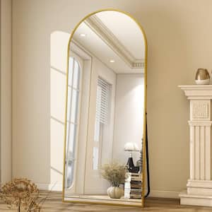 30 in. W x 71 in. H Arched Classic Gold Aluminum Alloy Framed Oversized Full Length Mirror Floor Mirror