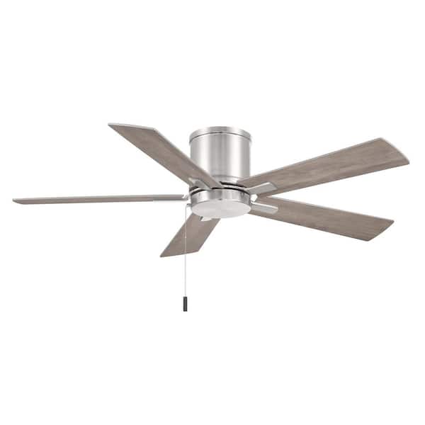 Grantway 48 in. Indoor/Covered Outdoor Brushed Nickel Low Profile Ceiling Fan Without Light with Pull Chain Included