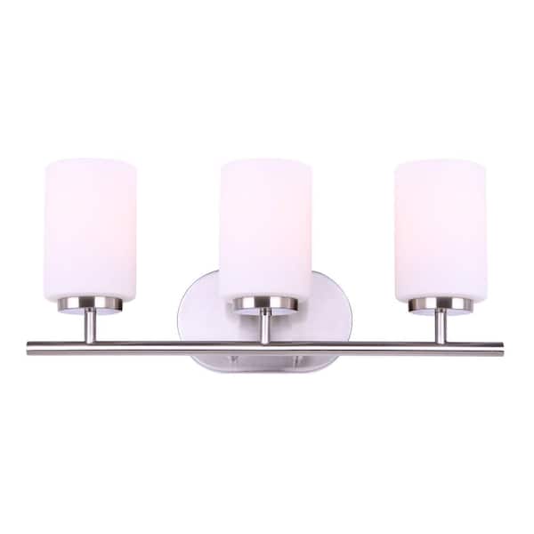 Home Decorators Collection Tatum 3-Light Brushed Nickel Vanity Light with White Opal Glass Shades