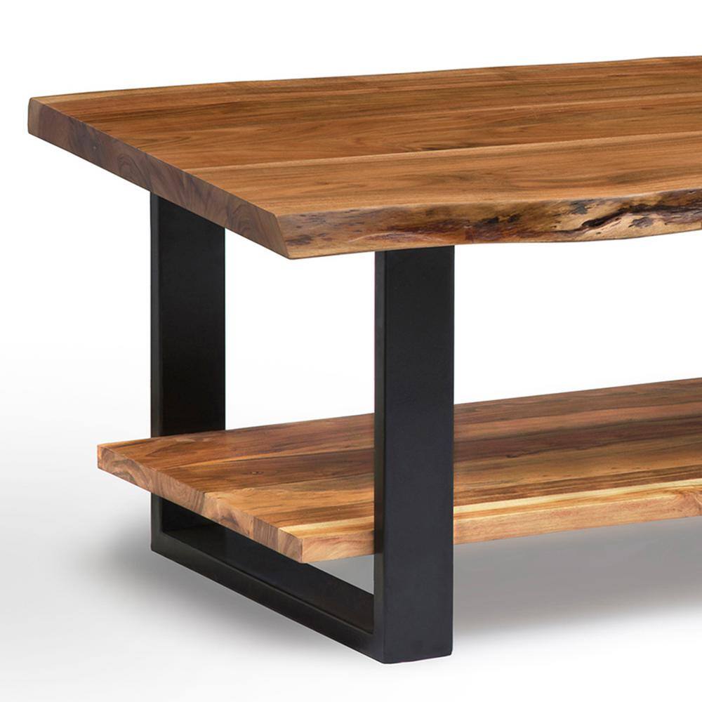 Alpine Natural Acacia Wood and Black Metal Rectangular Coffee Table