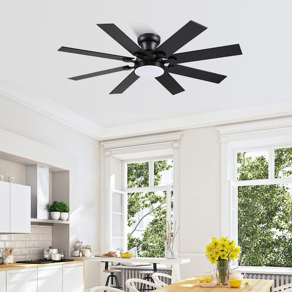 52 in. Indoor/Outdoor Modern Black Ceiling Fan with Dimmable LED Light and Remote/APP Control