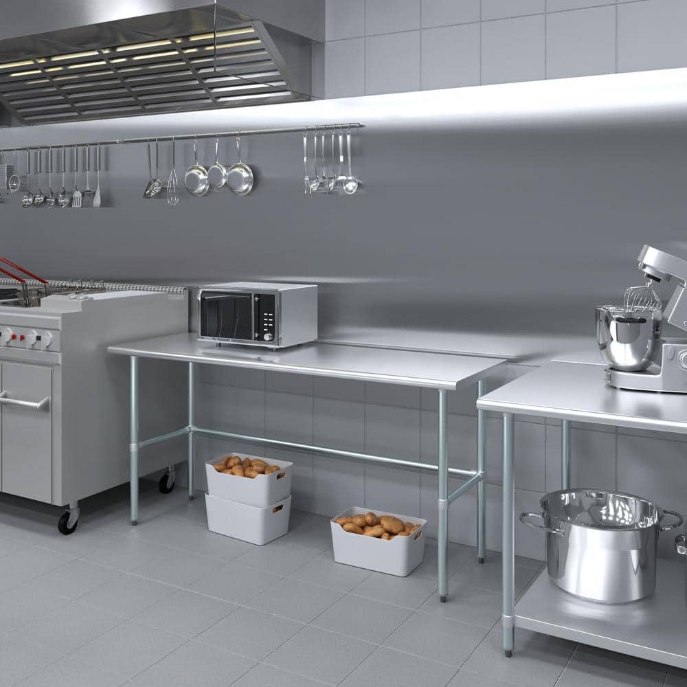 72" Silver Stainless Steel Utility Work Table with Galvanized Legs