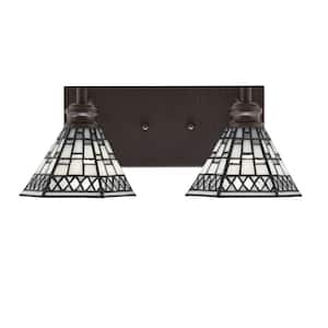 Albany 15.25 in. 2-Light Espresso Vanity Light with Pewter Art Glass Shades