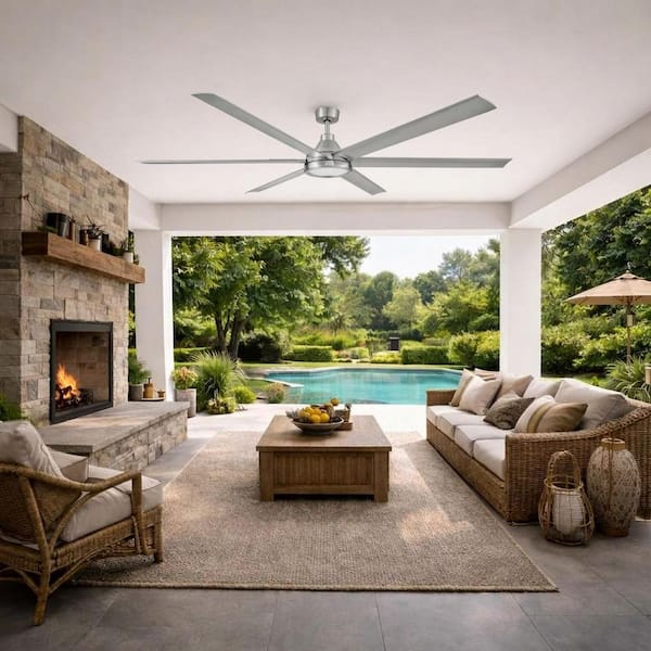 Tilden 84 in. Indoor/Outdoor Wet Rated Brushed Nickel Downrod Mount Ceiling Fan Adjustable White LED and Remote Included