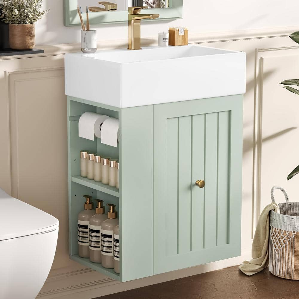 20 in. W x 13.8 in. D x 25.2 in. H Wall-mounted Bath Vanity in Green with White Ceramic Top(Unassembled) price history on PriceWatchPro