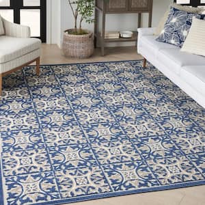 Aloha Blue 8 ft. x 11 ft. Geometric Contemporary Indoor/Outdoor Patio Rug