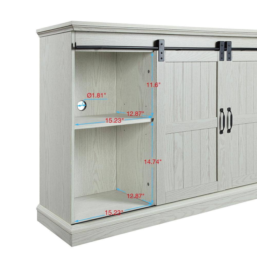 Cream Oak Sliding Barn Door TV Stand with Shelves