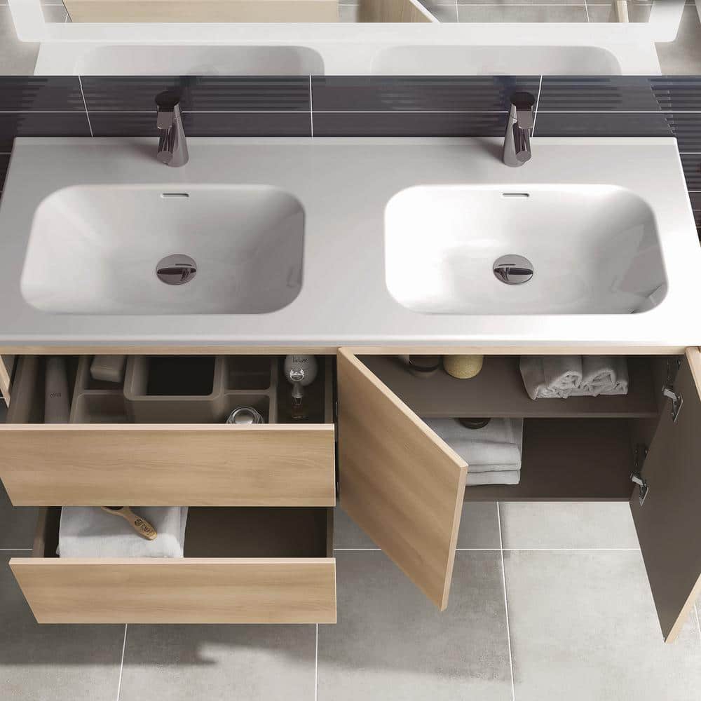 Ambra Nordic Oak 47.5'' Wall Mounted Double Vanity with Mirror