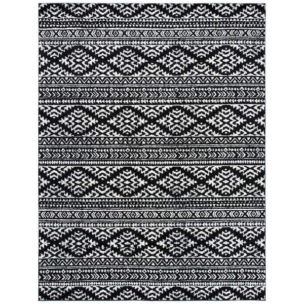 Tulum Black/Ivory 8 ft. x 10 ft. Striped Tribal Geometric Area Rug