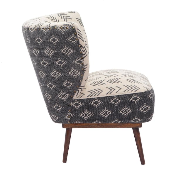 Handmade Cream Charcoal Geometric Organic Cotton Chair