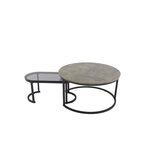 Donason 31.5 in. W Black Round Glass Coffee Table with Nesting Table Set