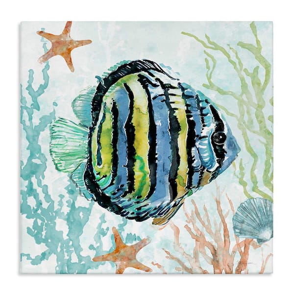 Stupell Industries Striped Angel Fish by Carol Robinson Unframed Animal Graphic Art Print 24 in. x 24 in.