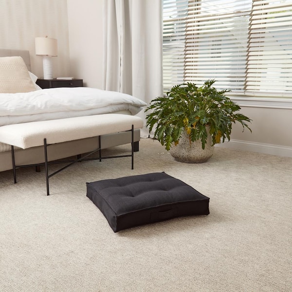 Black Square Tufted Reversible 24 in. x 24 in. Floor Pillow