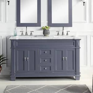 Dorian 60 in. W x 22 in. D x 35.63 in. H Double Sink Freestanding Bath Vanity in Charcoal Gray with Carrara Marble Top