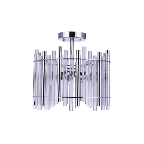 Reveal 16.38 in. 3-Light Chrome Finish Contemporary Semi Flush Mount Ceiling Light W/ Clear Acrylic, No Bulbs Included
