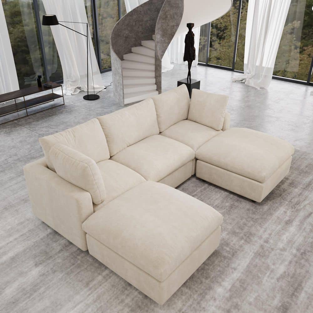 100.5 in. Chenille 4-Seater Loveseat Modular Free Combination Sectional Couch with Ottoman in Beige