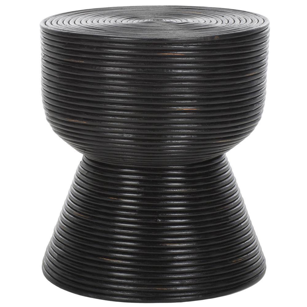 Distressed Black Round Rattan Accent Table