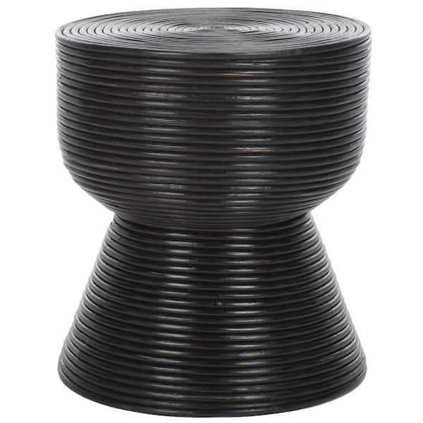 SAFAVIEH Heimdall 18.1 in. Distressed Black Round Wood End Table