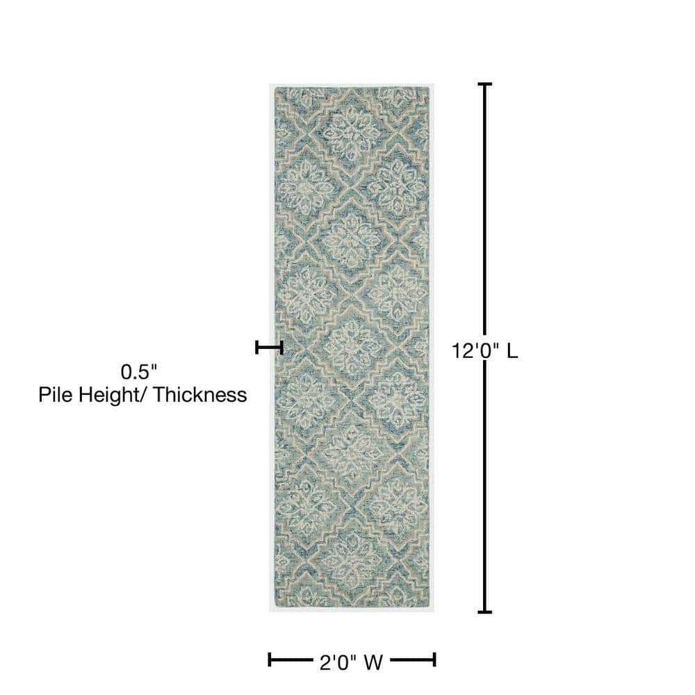 Cushion-Soft Blue Abstract Hand-Tufted Wool Runner Rug - 2'3" x 12'