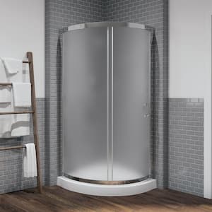 Breeze 34 in. L x 34 in. W x 76.97 in. H Corner Shower Kit with Frosted Framed Sliding Door in Chrome and Shower Pan
