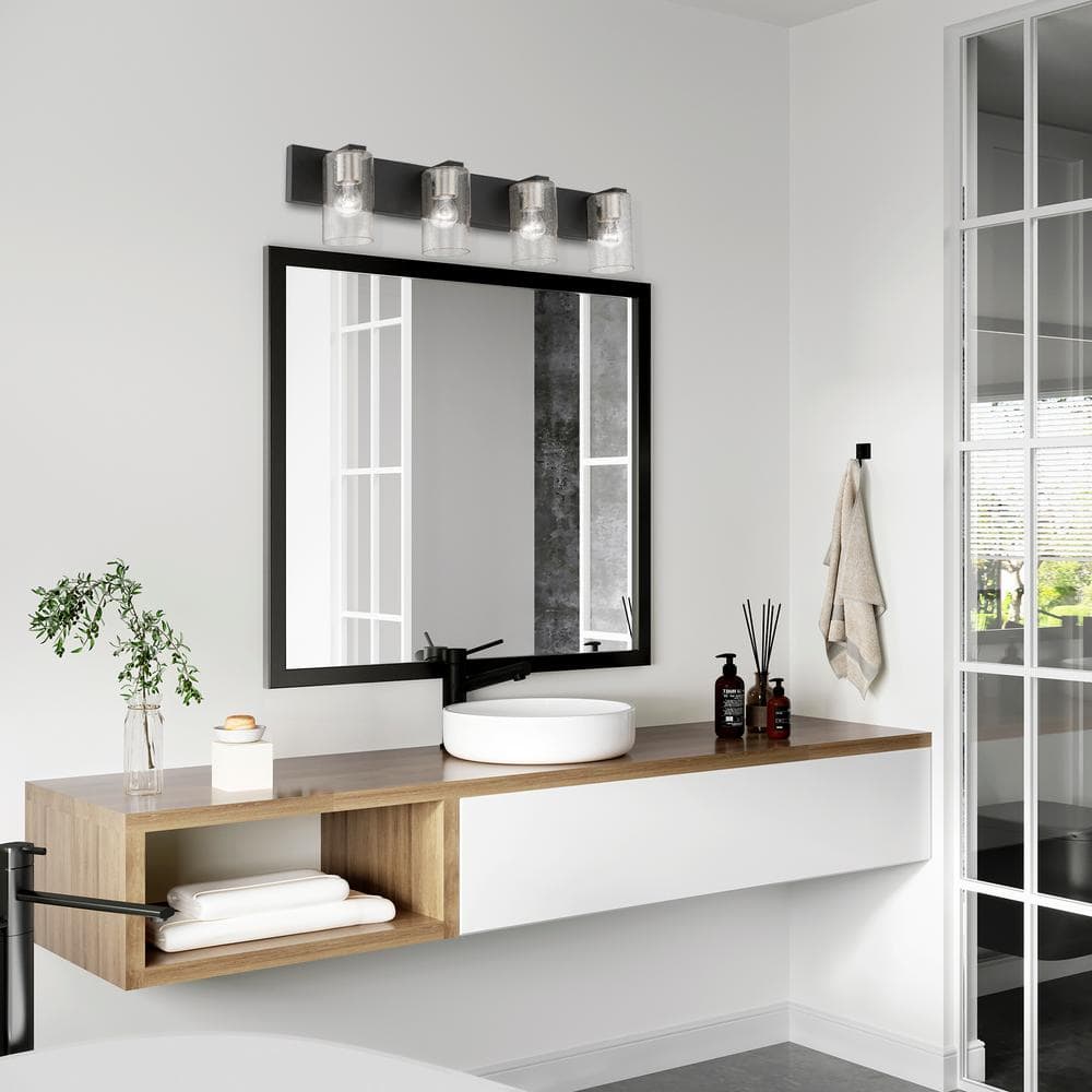 Zurich Black and Brushed Nickel 4-Light Vanity with Clear Seeded Glass