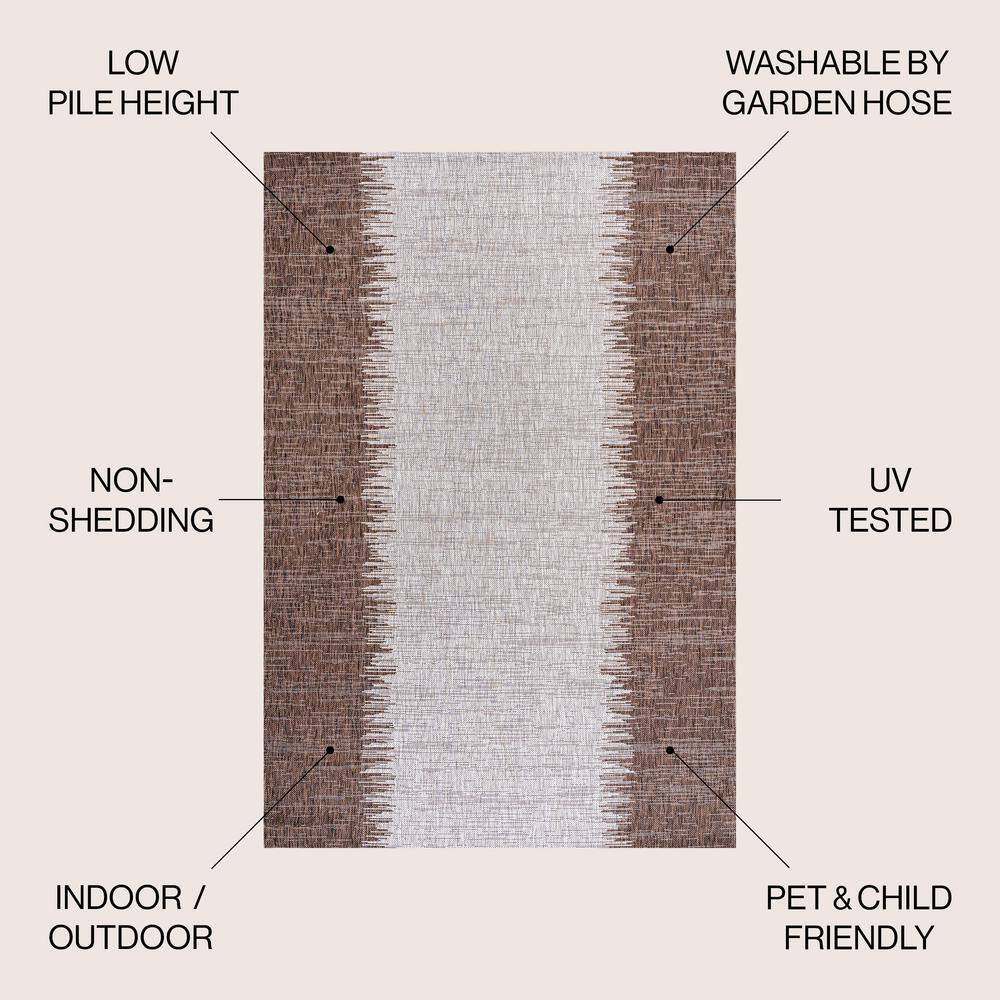 Modern Strie Brown/Beige 8' x 10' Synthetic Reversible Area Rug
