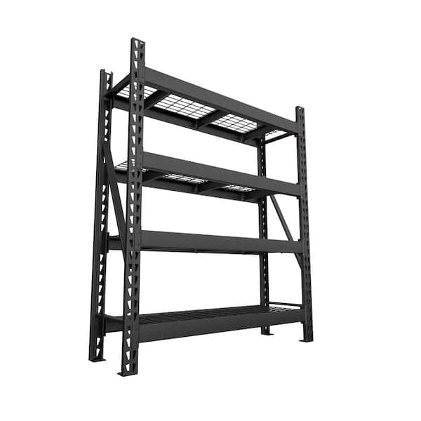 72 in. Black Metal 4-Tier Garage Storage Shelving Bookcases Unit with Adjustable Shelves (60 in. W x 18 in. D)