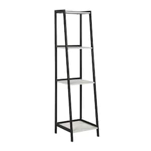 Pinckard 68.75 in. Grey Stone Herringbone and Black 4-Shelf Ladder Bookcase