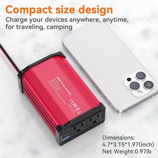 cigarette lighter inverter home depot Lukyamzn 300-Watt Car Power Inverter 12V to 110V with PD 27W USB-C and Fast Charger 18W USB-A, Compact Vehicle Outlet Adapter