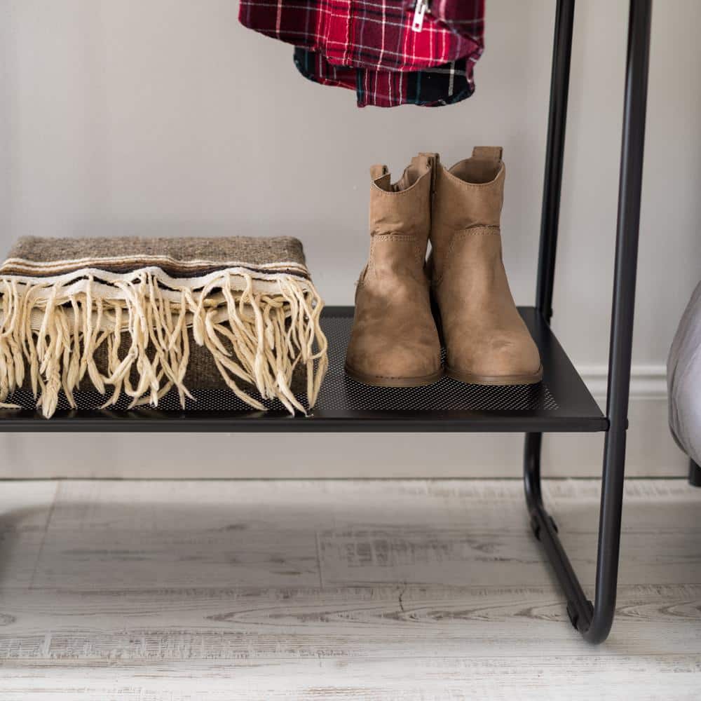 Black Metal Portable Garment Rack with Shelves