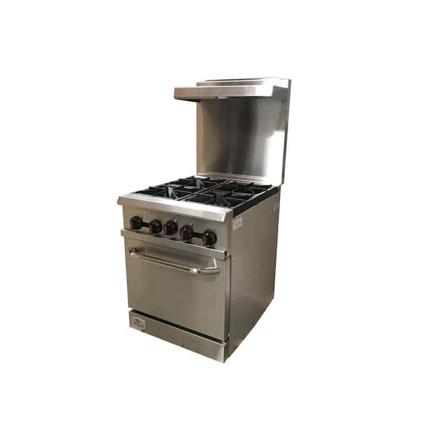 Cooler Depot 24 in. 2.9 cu. ft. 4 Burner Commercial Gas Range with Oven in Stainless Steel