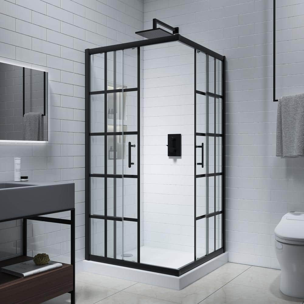 Cyrus 36" Black Aluminum Framed Sliding Shower Enclosure