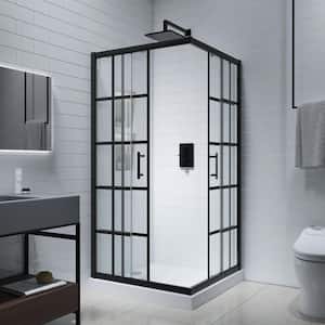 Support 36in.Lx36in.Wx72in.H Framed Black Shower Enclosure Apartment in Support Bar with 0.25''Easy-Clean Tempered Glass