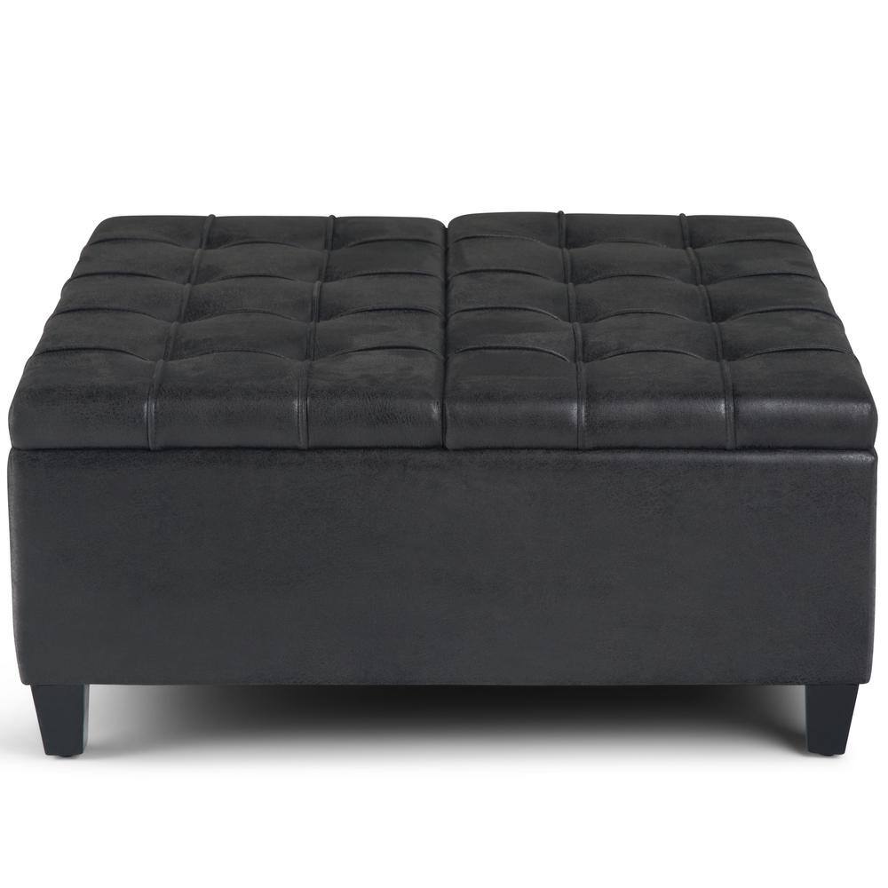 Harrison 36" Black Faux Leather Tufted Coffee Table Ottoman