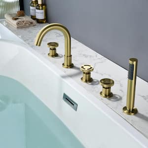 Modern 3-Handle Deck-Mount Roman Tub Faucet with Handshower in Brushed Gold