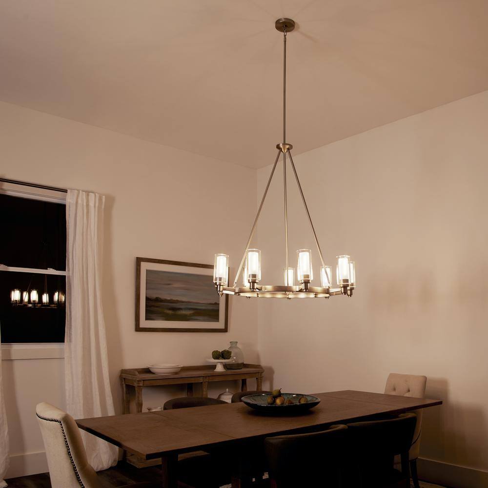 Elegant Brushed Nickel 9-Light Chandelier with Clear and Satin Etched Glass