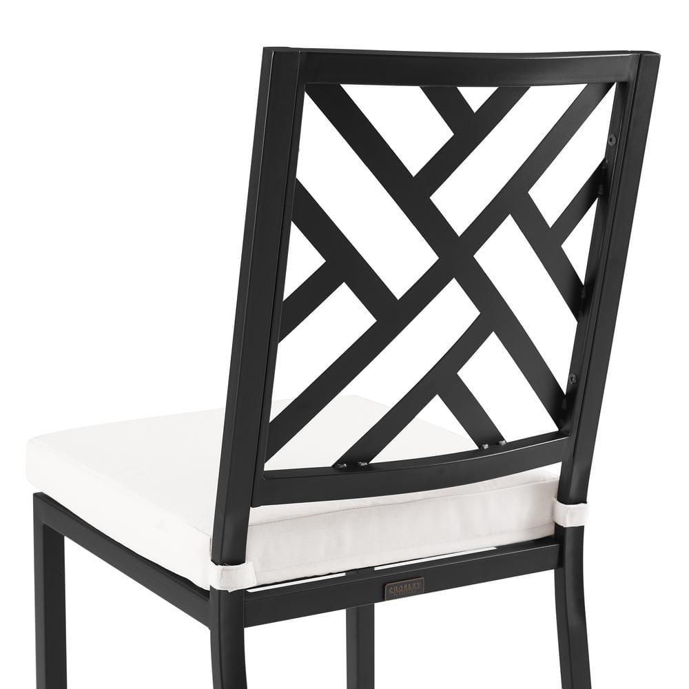 Matte Black Metal Outdoor Dining Chairs with Cushions, Set of 2