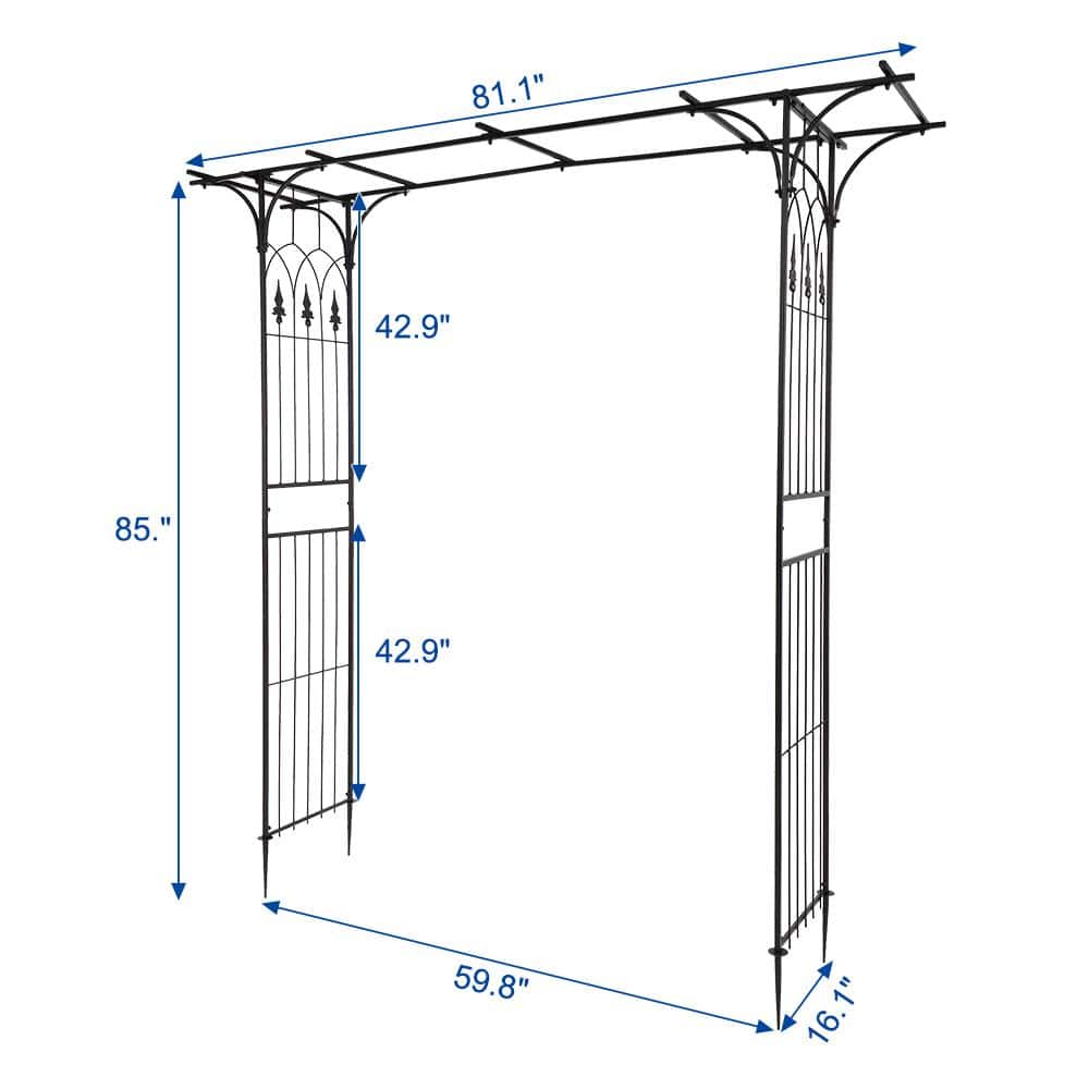 Black Iron Flat Top Garden Arbor Trellis for Climbing Plants