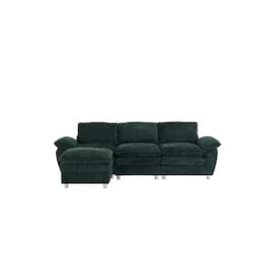 101.6 in Wide Pillow Top Arm Polyester L-Shaped Modern Upholstered Modular Sectional Sofa in Green
