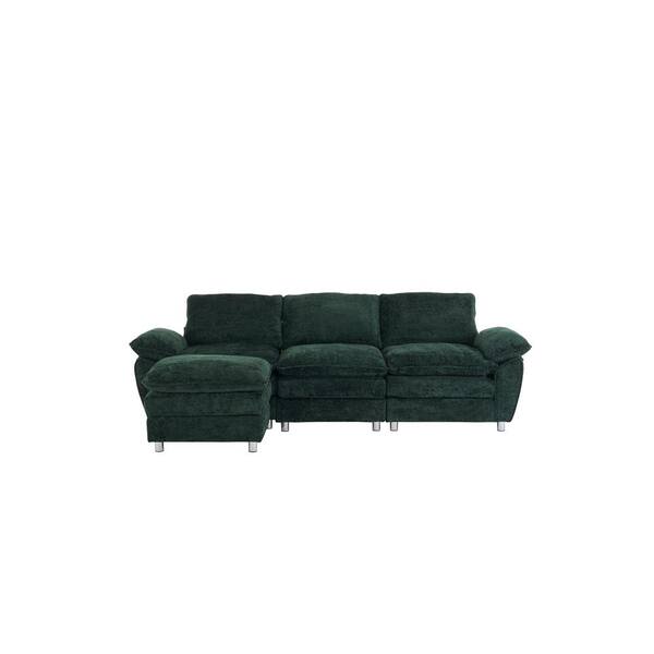 Z-joyee 101.6 in Wide Pillow Top Arm Polyester L-Shaped Modern Upholstered Modular Sectional Sofa in Green