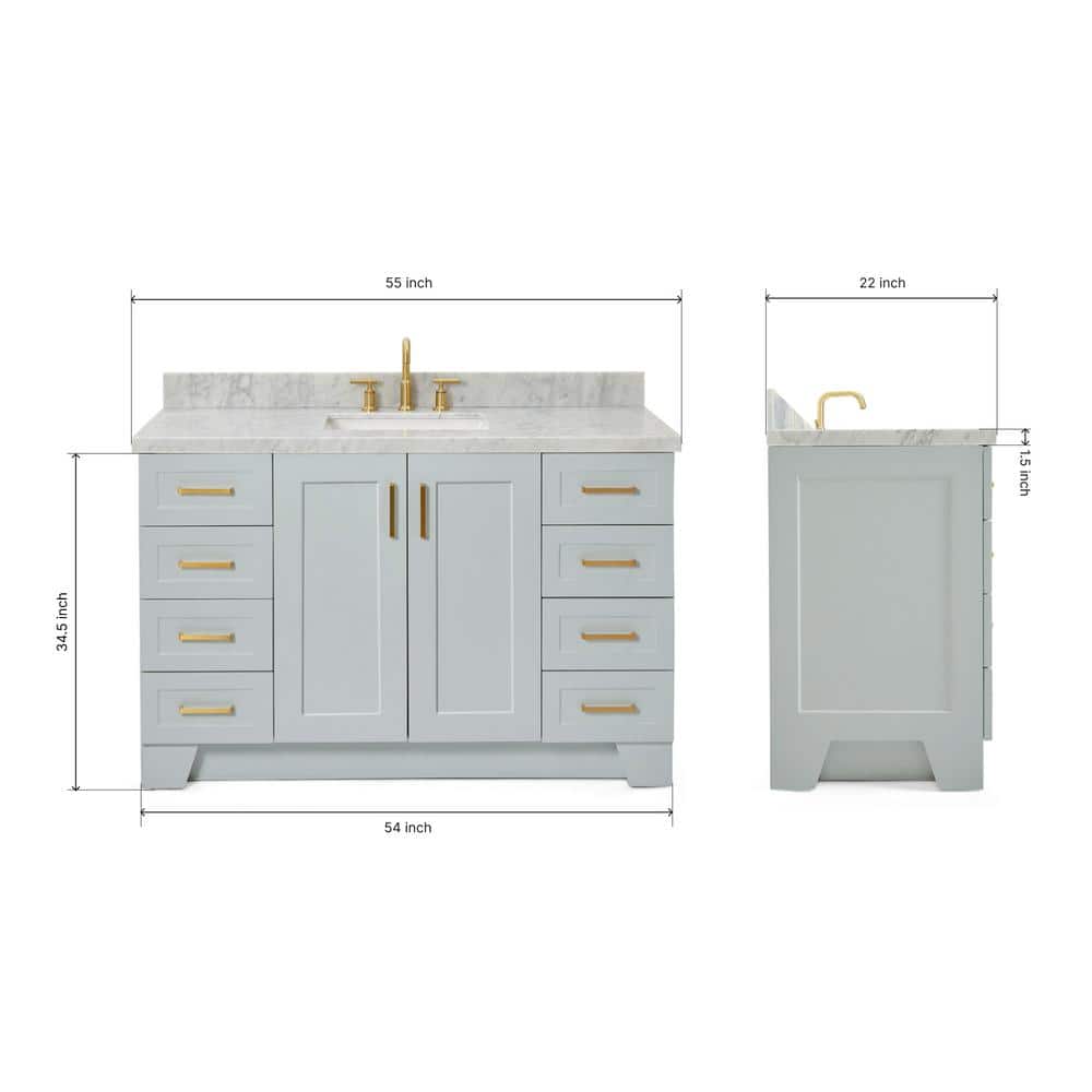 Taylor 55" Grey Wood Freestanding Single Basin Vanity with Marble Top