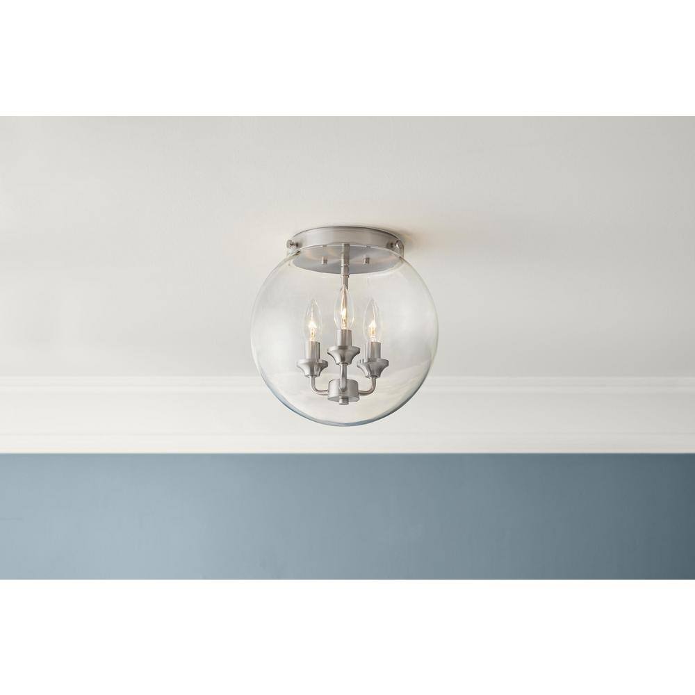 Gardenbrook 12.25 in. 3-Light Brushed Nickel Flush Mount with Clear Glass Shade price history on PriceWatchPro