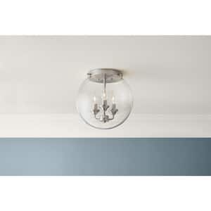 Gardenbrook 12.25 in. 3-Light Brushed Nickel Flush Mount with Clear Glass Shade