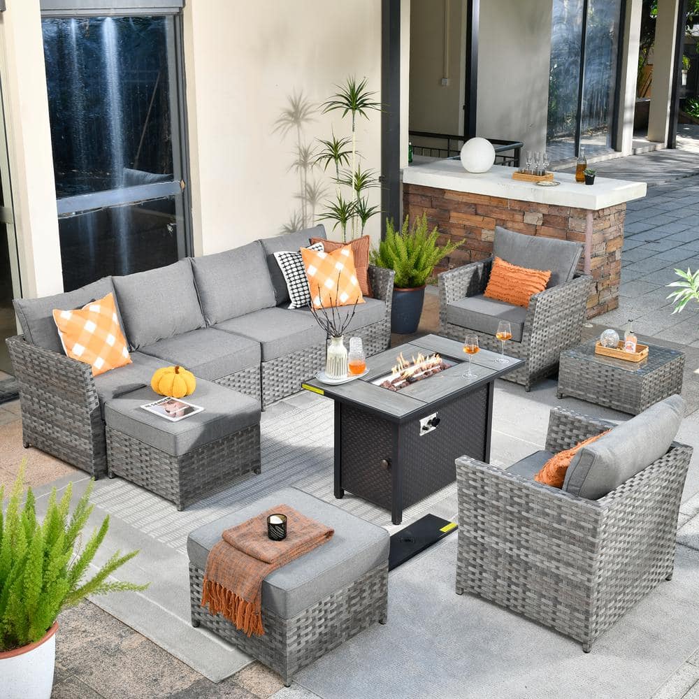 Toject Eufaula Gray 10-Piece Wicker Modern Outdoor Patio Conversation ...