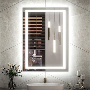 20 in. W. x 28 in. H Rectangular Frameless Front Back Lighted Anti-Fog Wall Bathroom Vanity Mirror, Tempered Glass, ETL