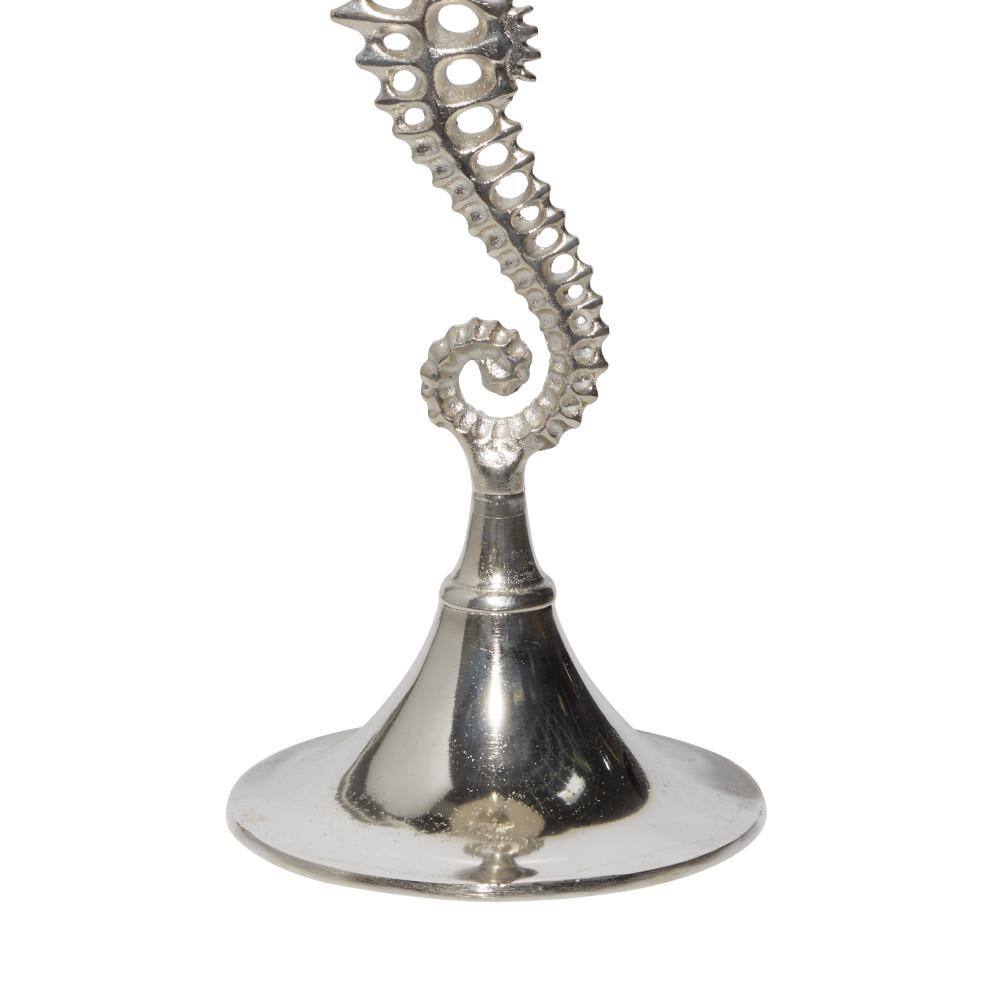 Coastal Charm Seahorse Pedestal Accent Table in Silver Aluminum